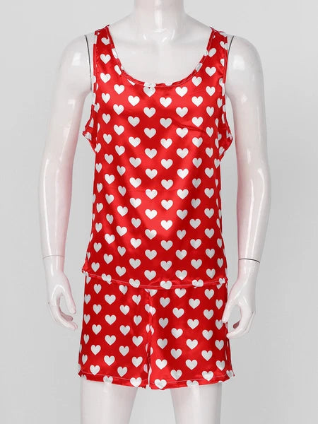 Mens Satin Pajamas Set Sleeveless Tank Top with Shorts Sleepwear Nightwear