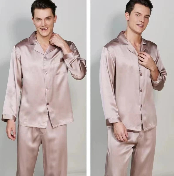 Men's 19MM 100% Silk Pajamas Set Silk Sleepwear Size M  Chocolate