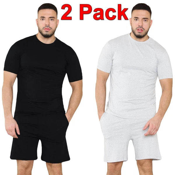 2 Pack Mens Pyjamas T Shirt Shorts Set Nightwear Loungewear Short Sleeve Pjs
