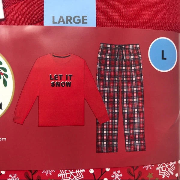 Member's Mark 2 Piece Let It Snow Pajama Set, Men's Size L - Red/Multi