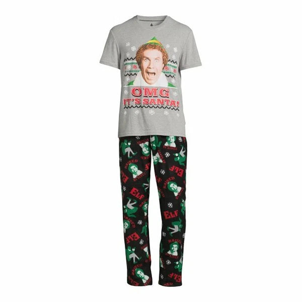 Elf Men’s Graphic T-Shirt and Pants Sleepwear Set 2-Piece Medium OMG It's Santa
