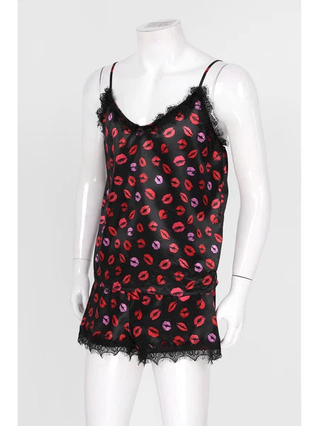 Mens Satin Pajamas Set Sleeveless Tank Top with Shorts Sleepwear Nightwear