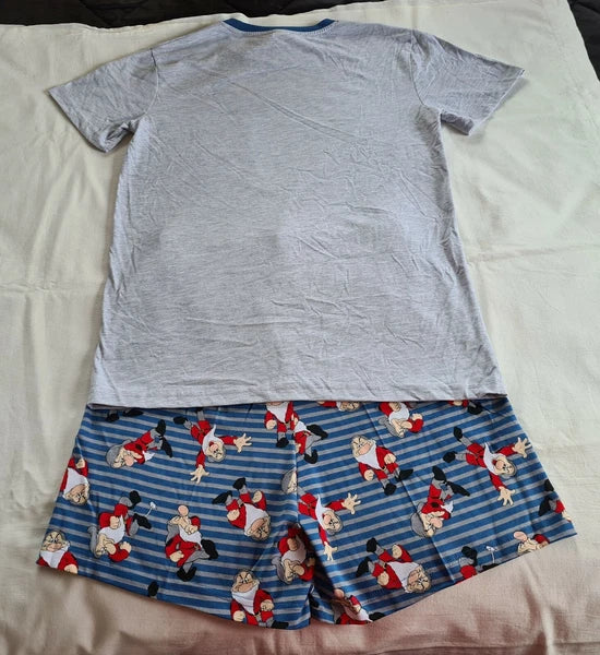 Disney Mens Current Mood Grumpy Grey Blue Printed 2 Piece Pyjama Set Size S New