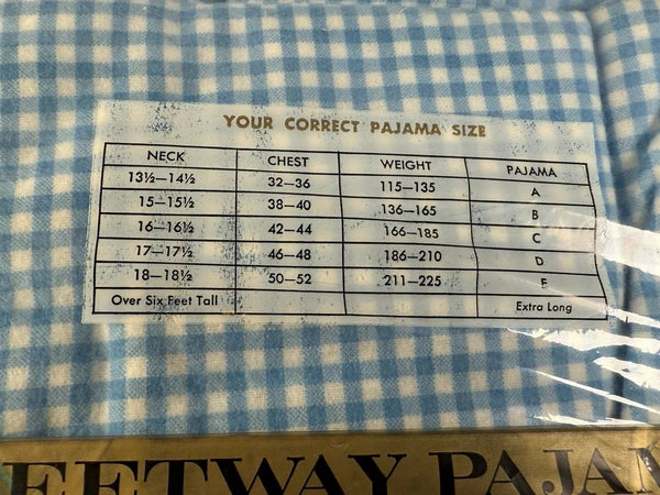 Vintage Pleetway Pajamas Men’s Size D Blue Gingham Check Cotton Deadstock NWT
