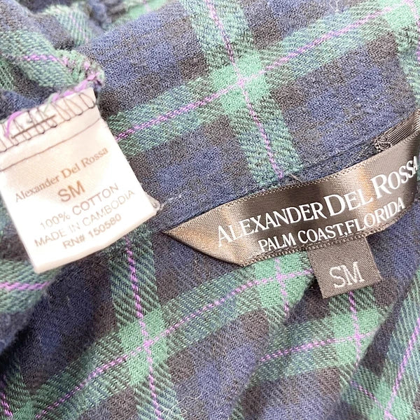 ALEXANDER DEL ROSSA Men’s Blue Green Flannel Plaid Pajama Set Button Up Size S