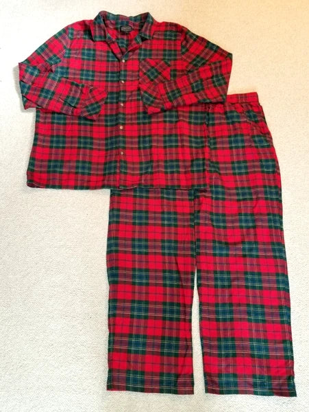 Mens Pajama Set-PENDLETON-red/green Scotch plaid 100% cotton flannel-XL