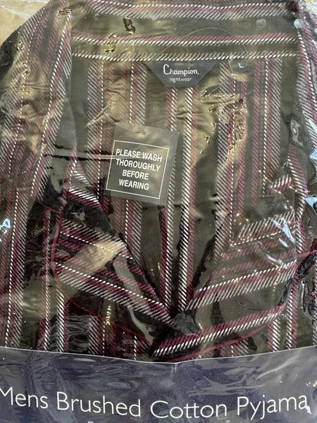 Mens Champion Brushed Cotton Burgundy Check Pyjamas Size L Brand New