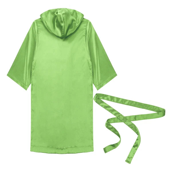 Men's Silk Satin Pajamas Hooded Bathrobe with Belted Set Bath Robe Sleepwear