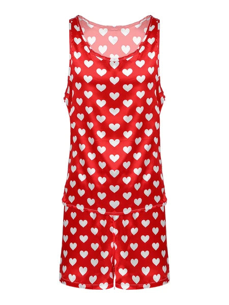 Mens Satin Pajamas Set Sleeveless Tank Top with Shorts Sleepwear Nightwear