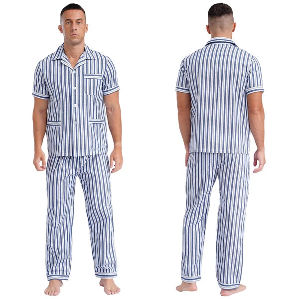 Mens Homewear Sleep Pajama Set Outfit Sleepwear Pockets Nightgown With Pants