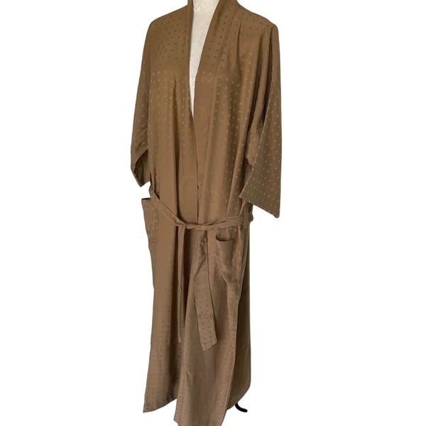 Vintage Mens Pajama Set Size 48 Tan 3 Piece Pockets Belted Pure Silk Italy
