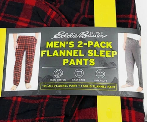 Eddie Bauer Mens 2PK Flannel Sleep Pajama Bottoms(Red Plaid/DK GRAY L)NWOT