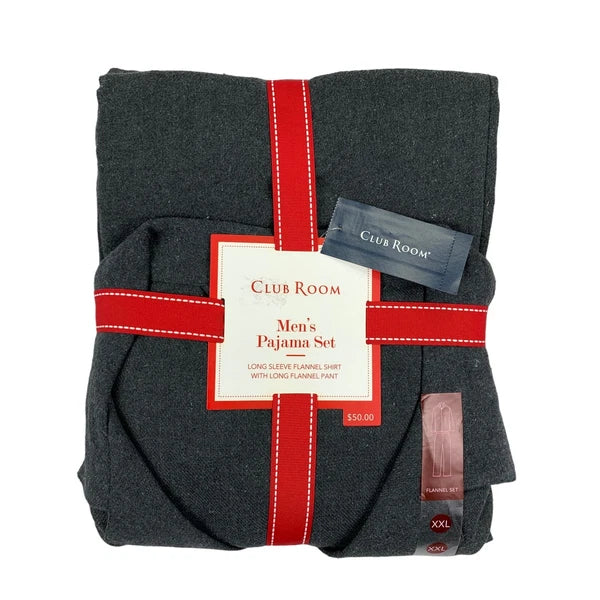 Club Room Mens Heathered Solid Flannel 2-Piece Pajamas Gray 2XL