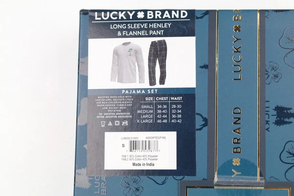 Lucky Brand Men's Pajama Set Christmas Palm Tree Long Sleeve Henley Flannel Pant