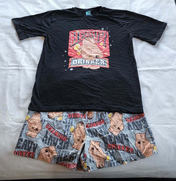 Family Guy Mens Peter Griffin Black Grey Printed 2 Piece Pyjama Set Size M New