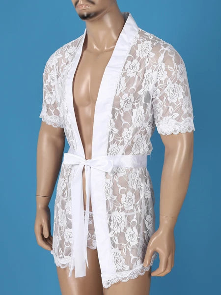 Men's Silk Satin Pajamas Hooded Bathrobe with Belted Set Bath Robe Sleepwear