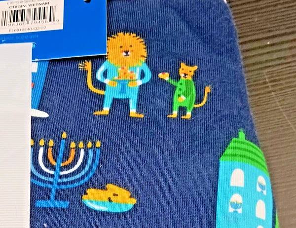 Hanukkah Menorah Men’s XL Blue  Pajama Set Dreidel Lion Jewish 100% Cotton NWT