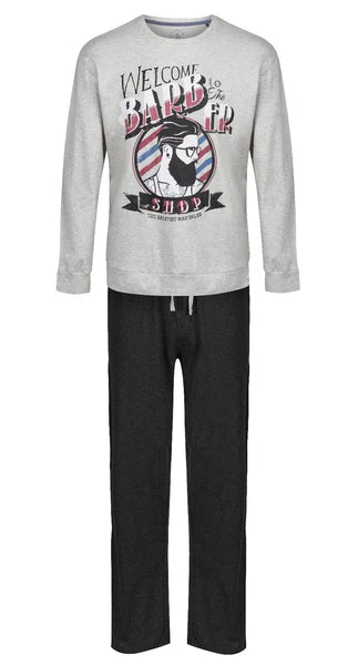 MENS PYJAMAS BARBER SHOP LONG SLEEVE LONG NIGHT WEAR SET S M L XL XXL XXXL NEW