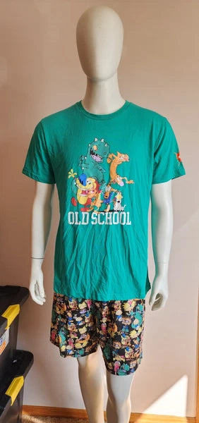 Nickelodeon Mens Old School 90s Cartoons Printed 2 Piece Pyjama Set Size L New