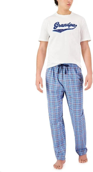 Club Room Mens Plaid Cotton Pajama Gift Set | Blue/Orange | Medium