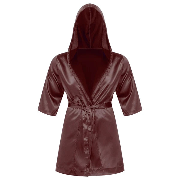 Men's Silk Satin Pajamas Hooded Bathrobe with Belted Set Bath Robe Sleepwear