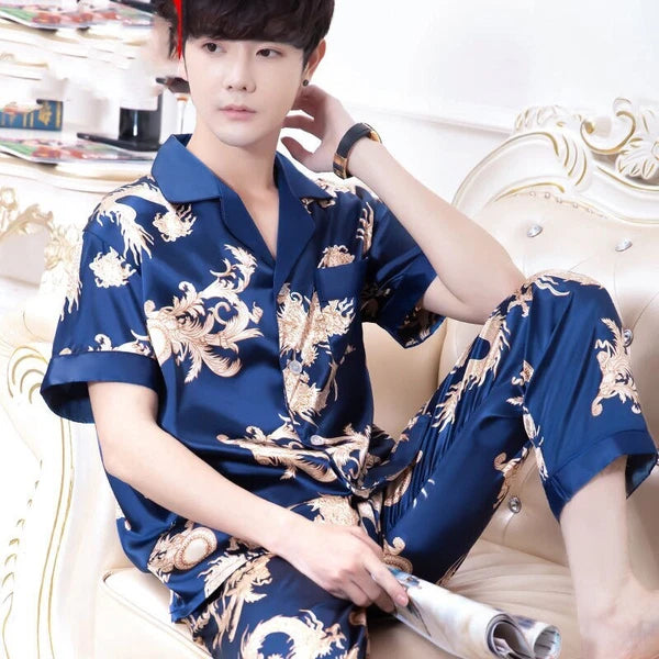 Bathrobe Men Satin Silk Robe Embroidery Dragon Kimono Sleepwear Fashion Style