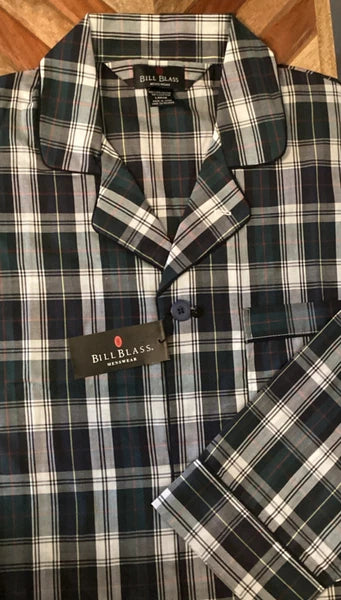 Bill Blass Pajama Set Men’s Size L Green Plaid Long Sleeve Lightweight NWT