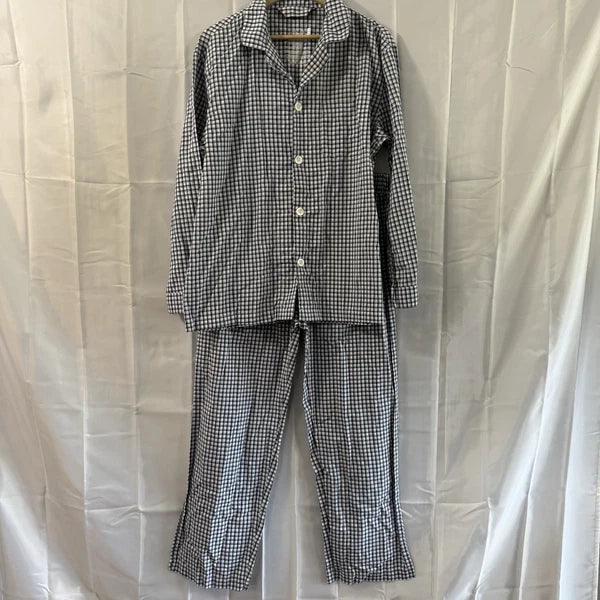 Fruit Of The Loom Pajama Set Mens Large Check White Blue Pjs Lounge Wear Grandpa