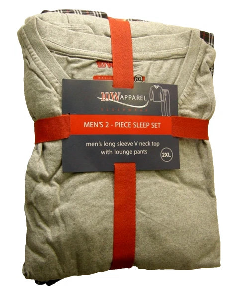 Men's 2 Piece Pajama Set By 10W Apparel, Drawstring, Red & Black, 2XL, LS, New