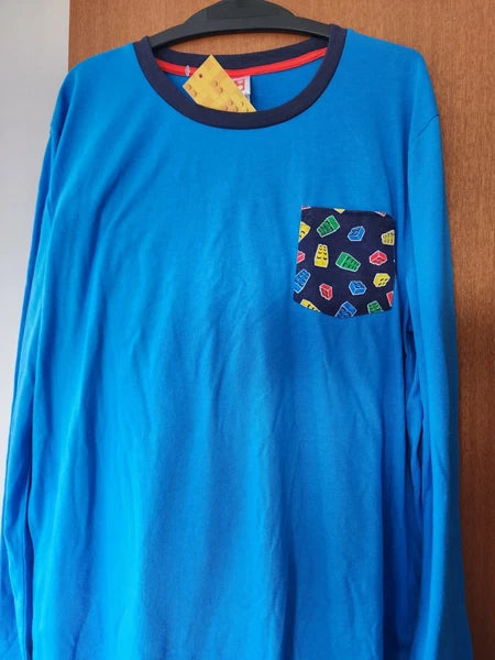 Lego Master Mens Blue Navy Printed 2 Piece Long Pyjama Set Size M New