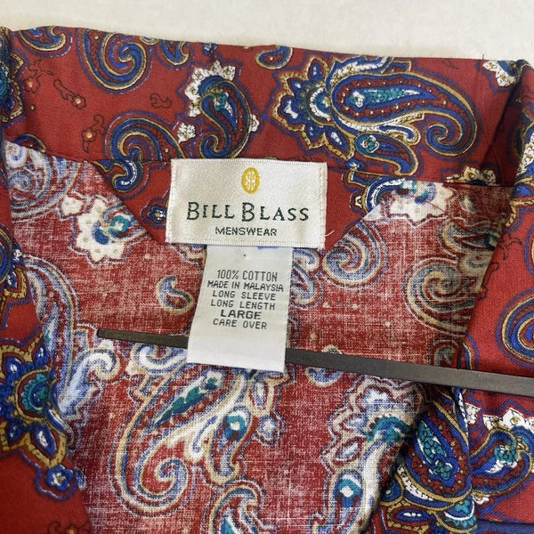 Bill Blass Men’s Pajama Set 2 Piece Paisley Print Blue Red Large 100% Cotton