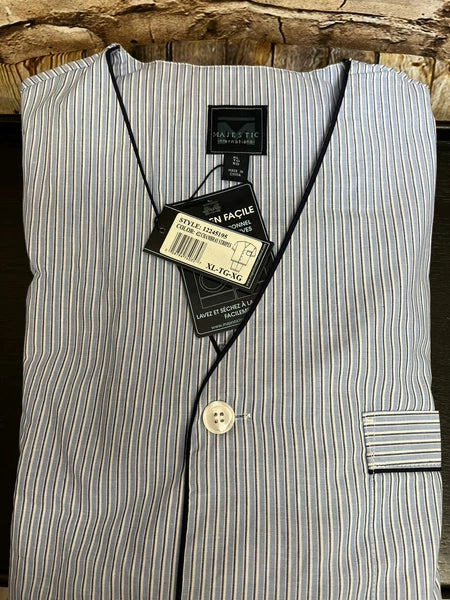 Majestic International Light Blue Stripe Short Sleeve Knee Leg pajamas XL - NWT