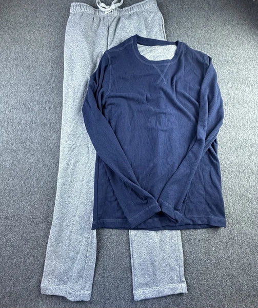 Eddie Bauer Pajama Set Mens Medium 2 Piece Blue Gray Long Sleeve Pants Lounge
