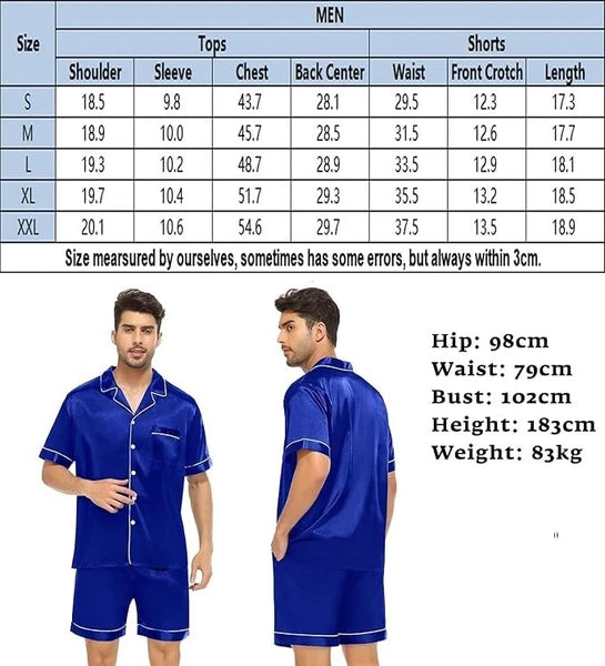SWOMOG Pyjama Set for Men Short Sleeve Pyjamas Set with Sorts, Blue Size L