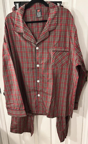 Hanes Men's Size XL Woven Cotton Blend Red Plaid Pajama Set NEW