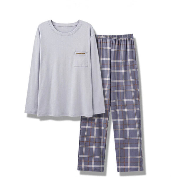 Men's t Pajamas Sets Men Plaid Pants Pure Cotton Male Sleepwear 4XL Nightwear
