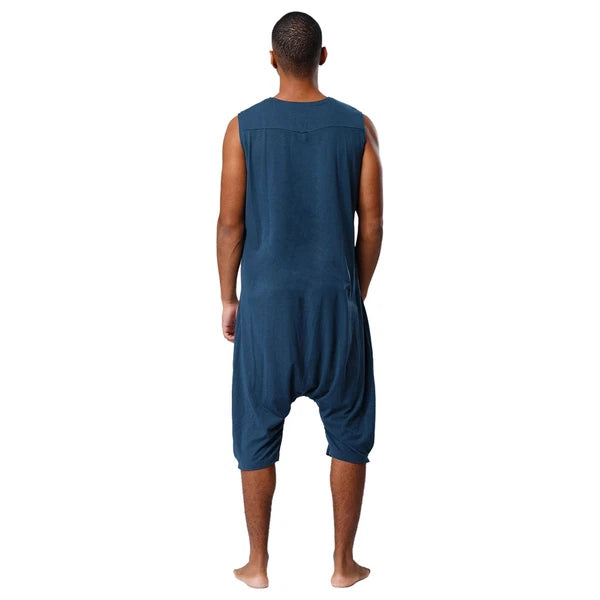 Men's Loose Romper Pajamas Jumpsuit Sleepwear Zipper Crotch One Piece Bodysuit