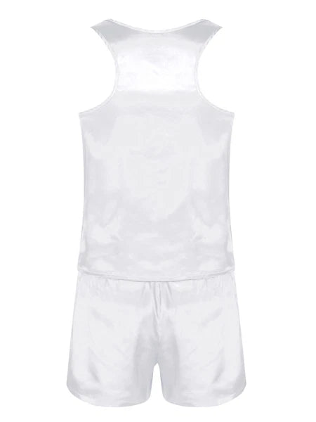 Mens Satin Pajamas Set Lounge Shorts Tank Top Silk Shirt Sleepwear Nightwear