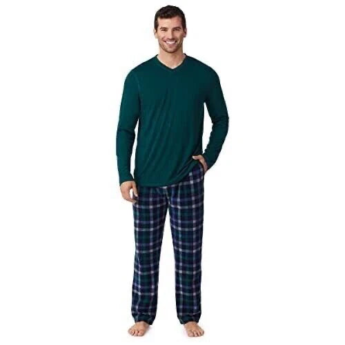 Cuddl Duds Mens Cabin Fleece Long Sleeve V-Neck Top and Pajama Pant 2-pc Set, L*