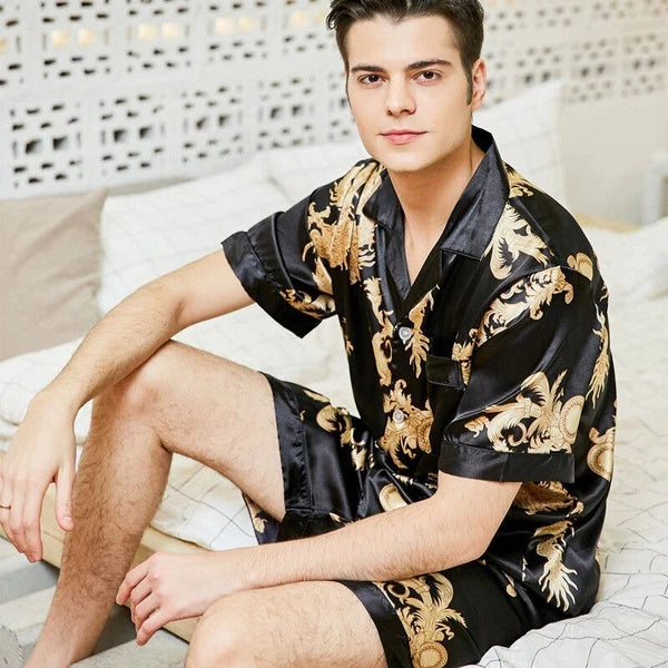 Bathrobe Men Satin Silk Robe Embroidery Dragon Kimono Sleepwear Fashion Style