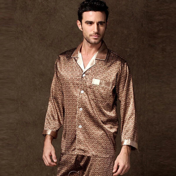 Men Silk Satin Pajamas Set Pyjamas Luxury Set Long Sleeve Sleepwear Loungewear*n