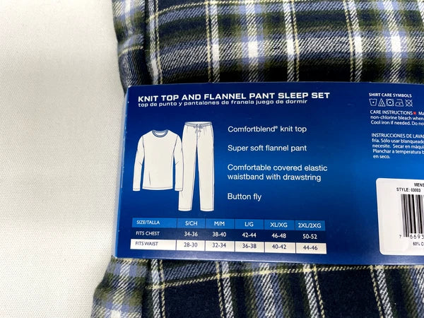 HANES Men’s Knit Top And Ultra Soft Flannel Sleep Pants 2-Piece Set, Sizes: S, L