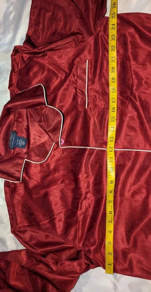 JOHN BLAIR Men's Large 2 Pc Pajama Set Sleepwear Burgundy SATIN Pants Button Top
