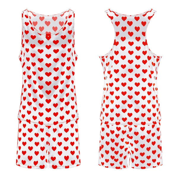 Mens Satin Pajamas Set Sleeveless Tank Top with Shorts Sleepwear Nightwear