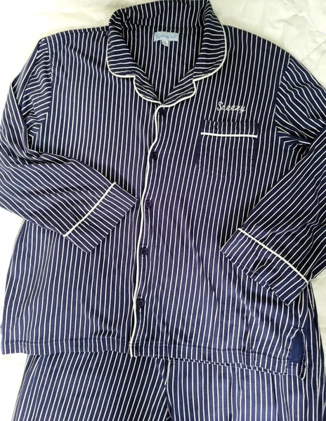 Pajamagram Pajamas Mens XL Blue Striped Sneezy Sleep Set Stretch Cotton New