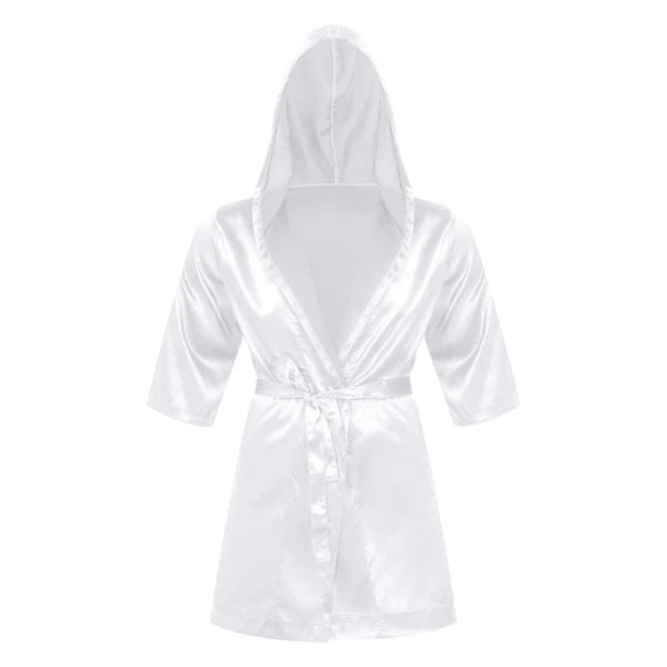 Men's Silk Satin Pajamas Hooded Bathrobe with Belted Set Bath Robe Sleepwear