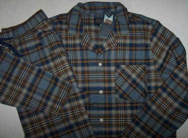 NWT Pendleton BLUE/NAVY/BROWN PLAID 100% SOFT Cotton FLANNEL Pajama Set Men's M