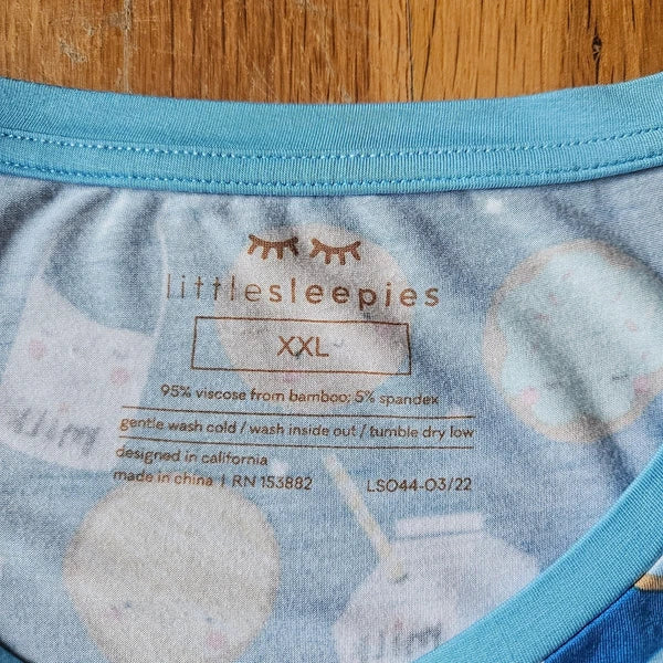 Little Sleepies Pajama Set Men's XXL Blue Cookie Milk Bamboo Comfort PJs Lounge