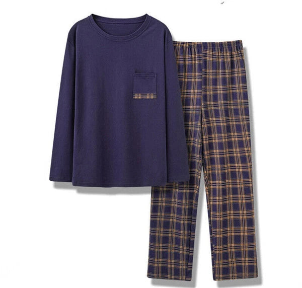 Men's t Pajamas Sets Men Plaid Pants Pure Cotton Male Sleepwear 4XL Nightwear