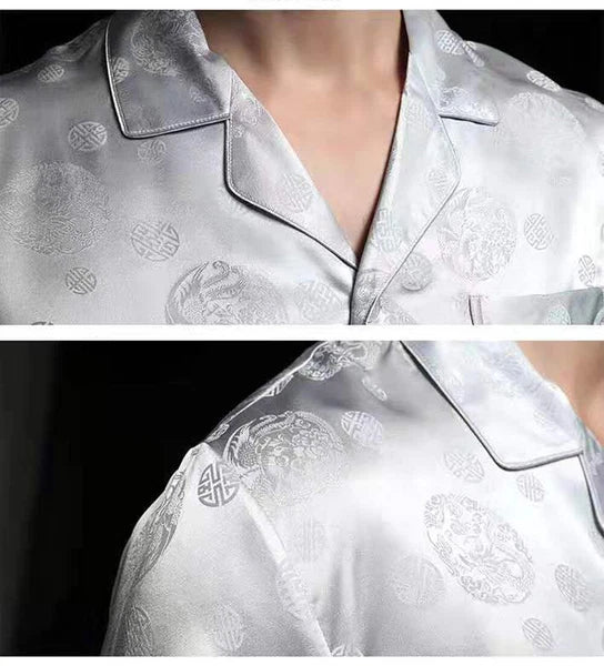 Men's 100% Mulberry Silk Pajamas Set Long Sleeves Silk Sleepwear S M L